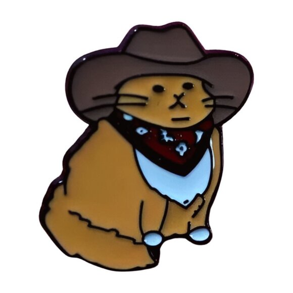 5/$20 Fat Cowboy Cat Western Ginger Cat Lapel Pin Fur Mom Gift - Picture 1 of 5